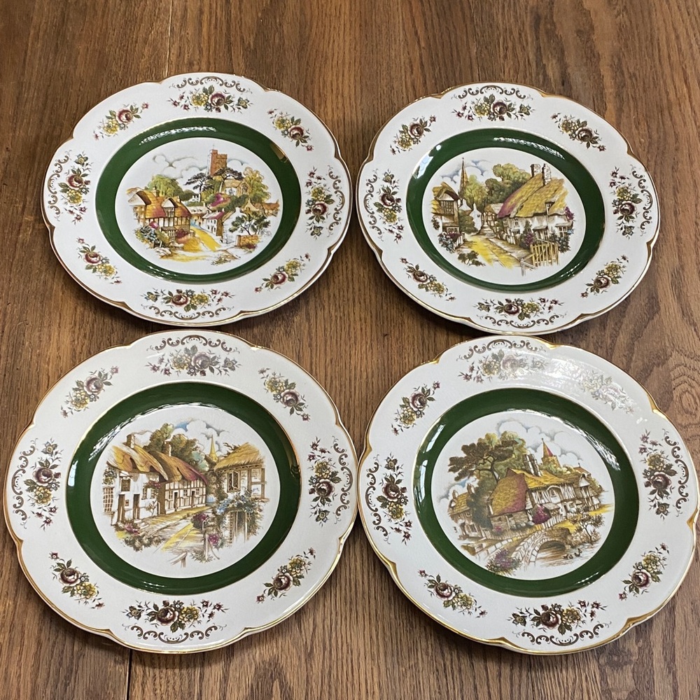Charming Village Scene Decorative Wall Plates by Wood and Sons England -